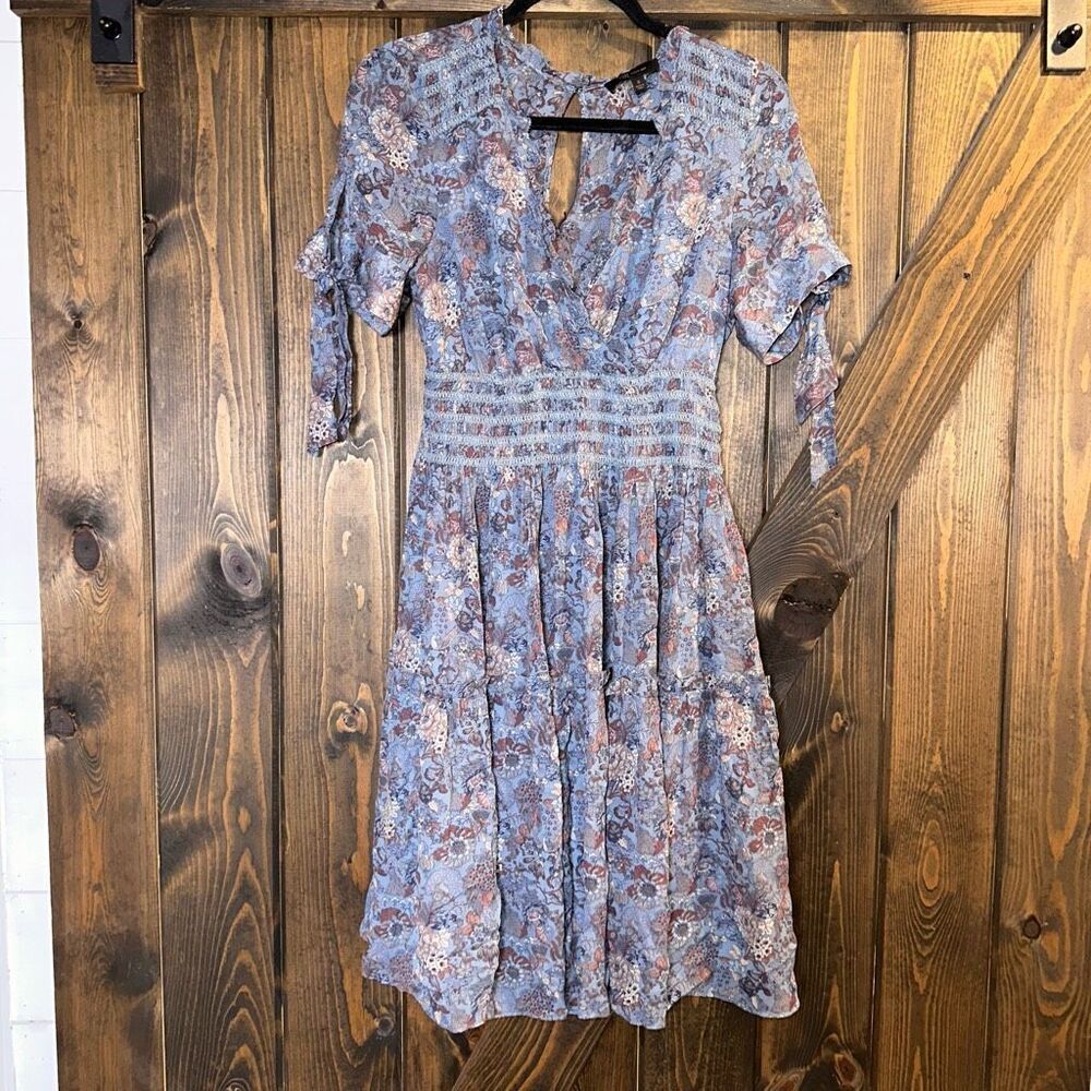 Frye Boho Floral V Neck Tiered Mini Dress